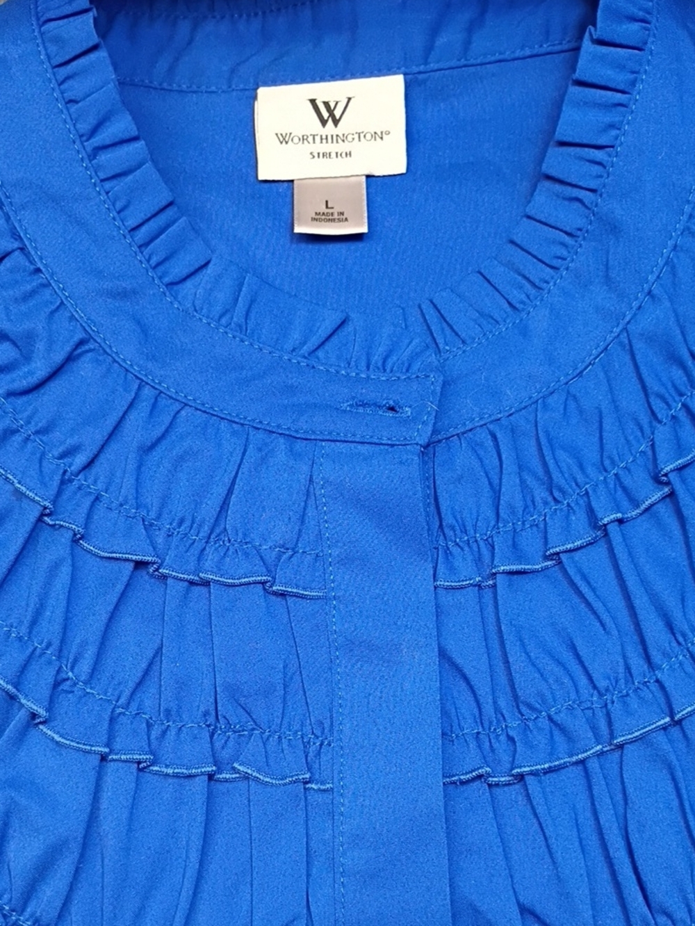 Worthington Cobalt Blue Ruffle-Front Blouse